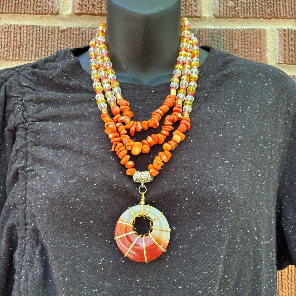 Multi Strand Layered brass Chain Beaded Women colorful Necklace w/ back clusure